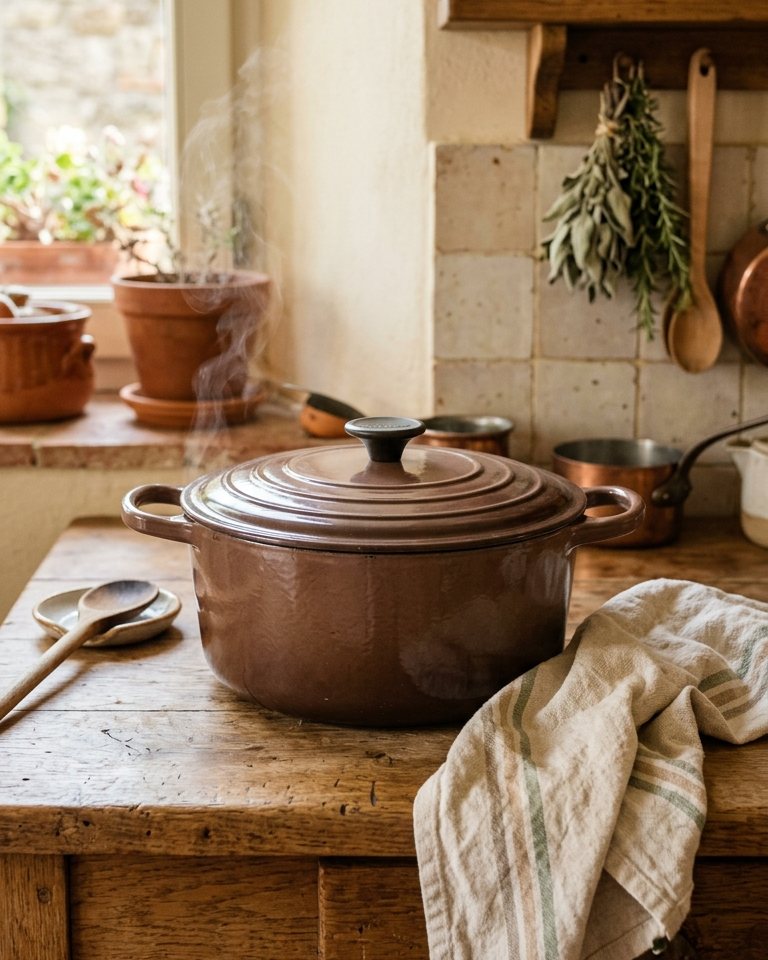 Cocoa enamelled cast iron casserole, 24 cm
